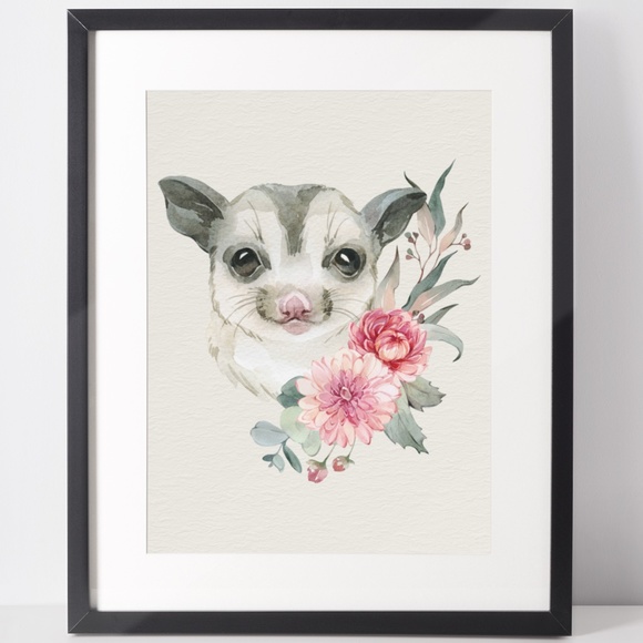 Watercolor Floral Sugar Glider Wall Art Print Poster Unframed - Picture 2 of 9